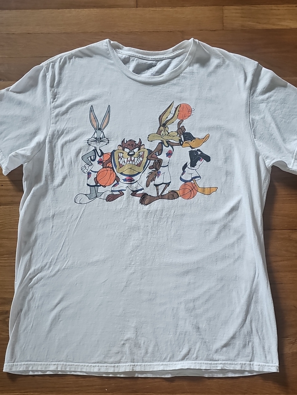 Space Jam Looney Tunes Double Sided Graphics Short Sleeve White TShirt Men's XL